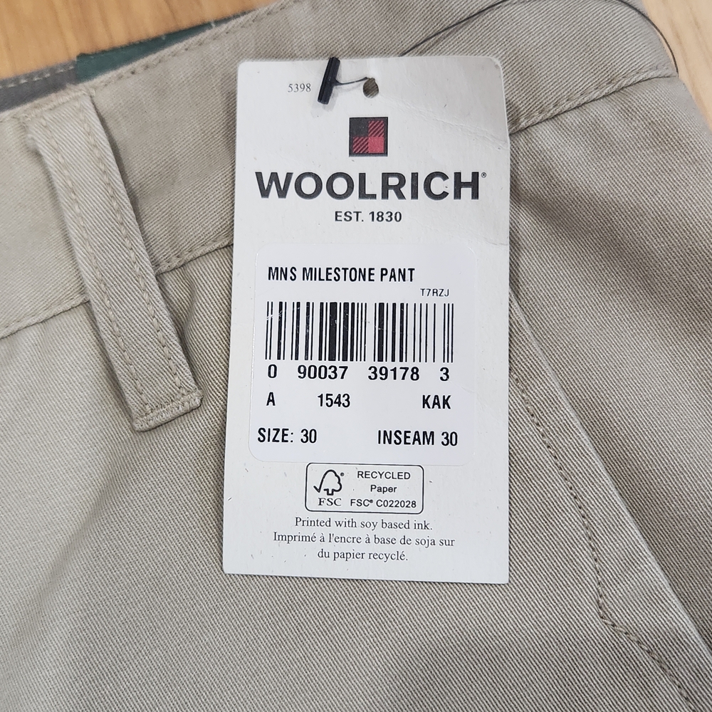 New Woolrich Mens Milestone Casual Pants Khaki 30 X 30 NWT Beige - Picture 11 of 15